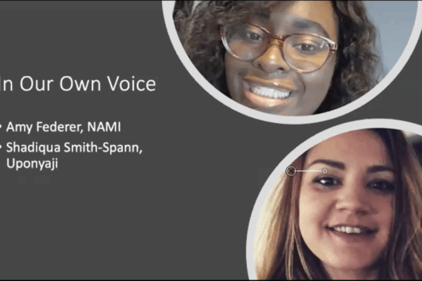 In Our Own Voice title screen with pictures of Amy Federer and Shadiqua Smith-Spann