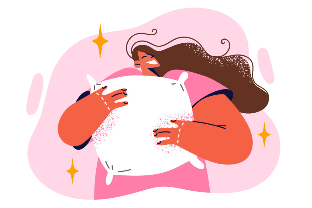 Let's Get Comfortable (woman hugging a pillow)